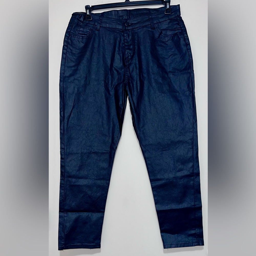 New Road Markings Denim Black Coated Shiny Jeans Women's Size XXL